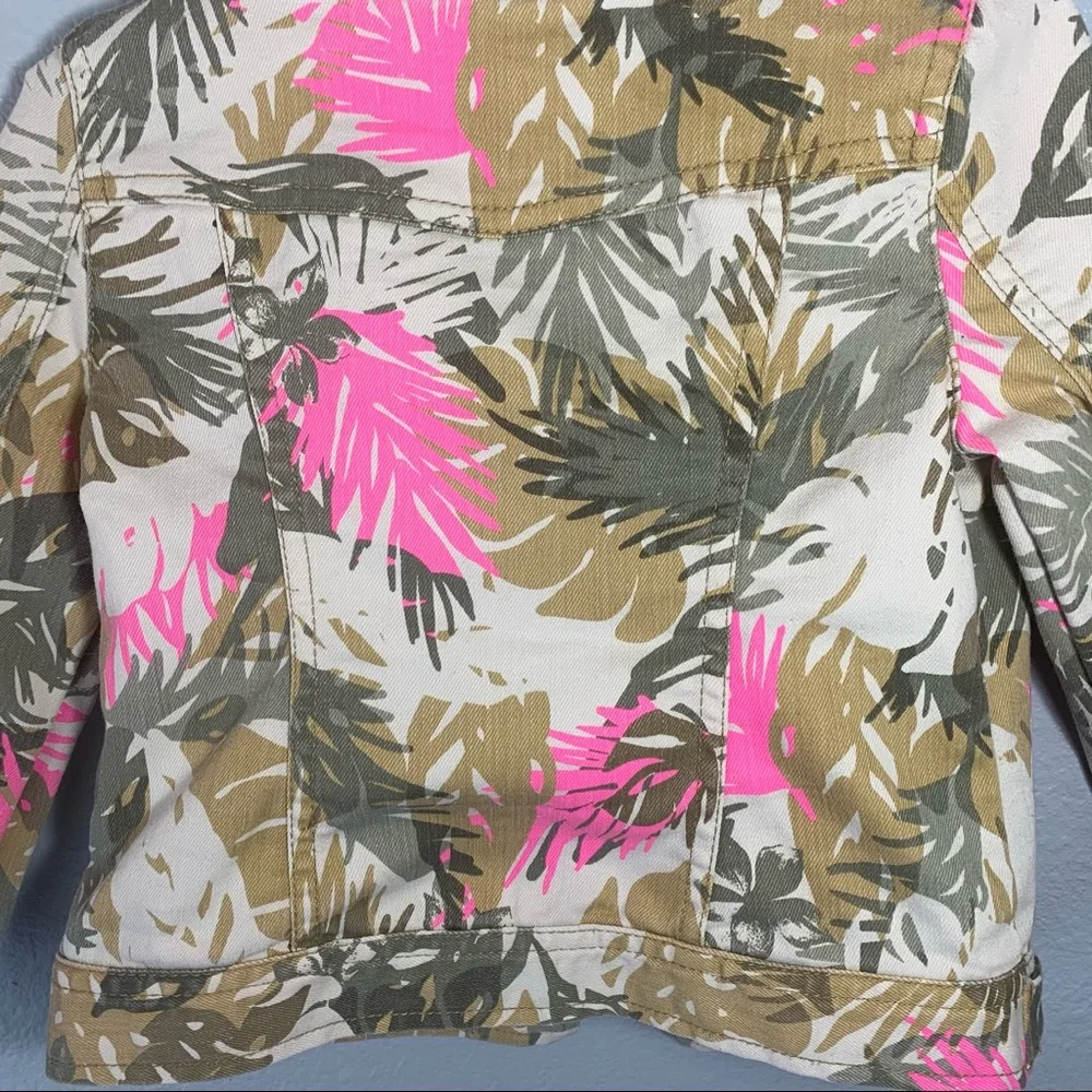 United Colors of Benetton Girls Tropical Print Denim Jacket – Size 3T